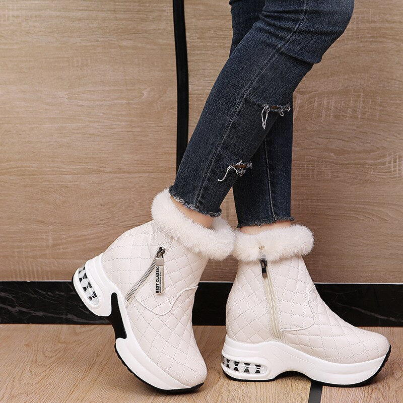 Women's Off White Warm Causal Zipper Ankle Boots - D'Zani Fashion