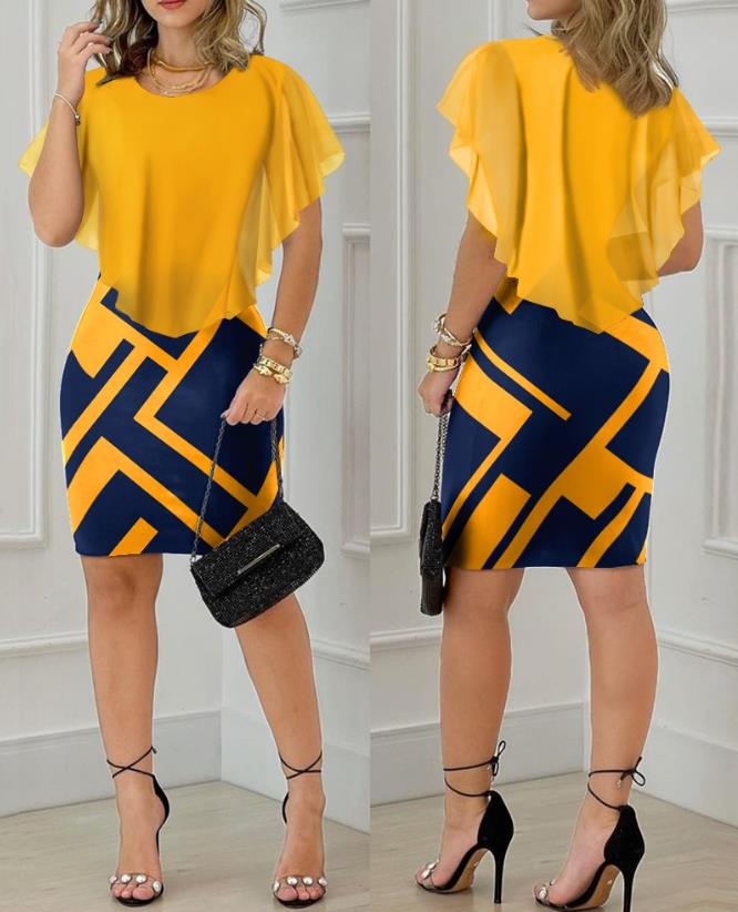 Women's Yellow Black Sexy and Confident Short Sleeve Mini Dress - D'Zani Fashion
