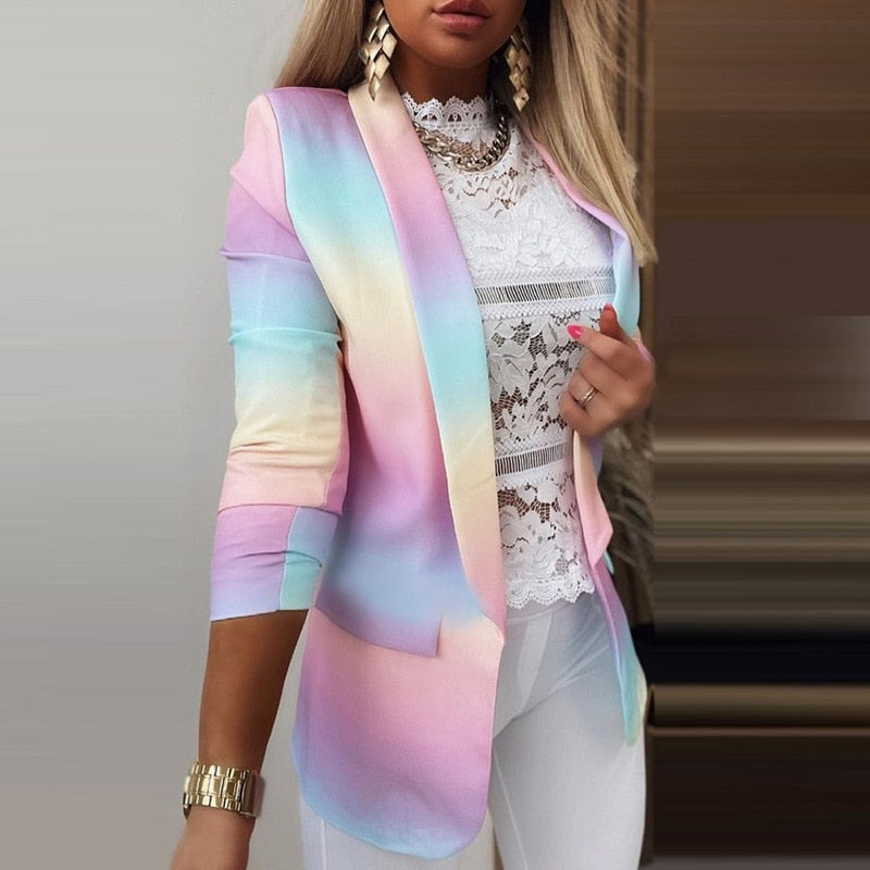 Women's Light Pink Colorful Long Sleeved Blazer Jacket - D'Zani Fashion