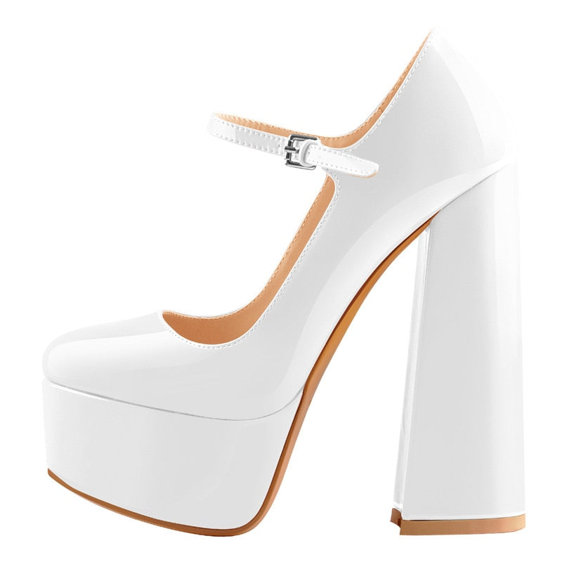 Women's White Girly Chunky Heels Shoes - D'Zani Fashion