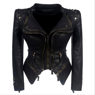 Women's Black Faux Leather Jackets  - D'Zani Fashion