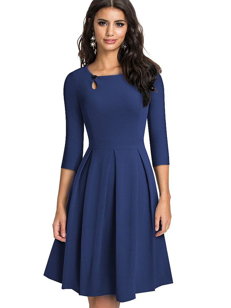 Women's Blue Classy Flared Dress - D'Zani Fashion