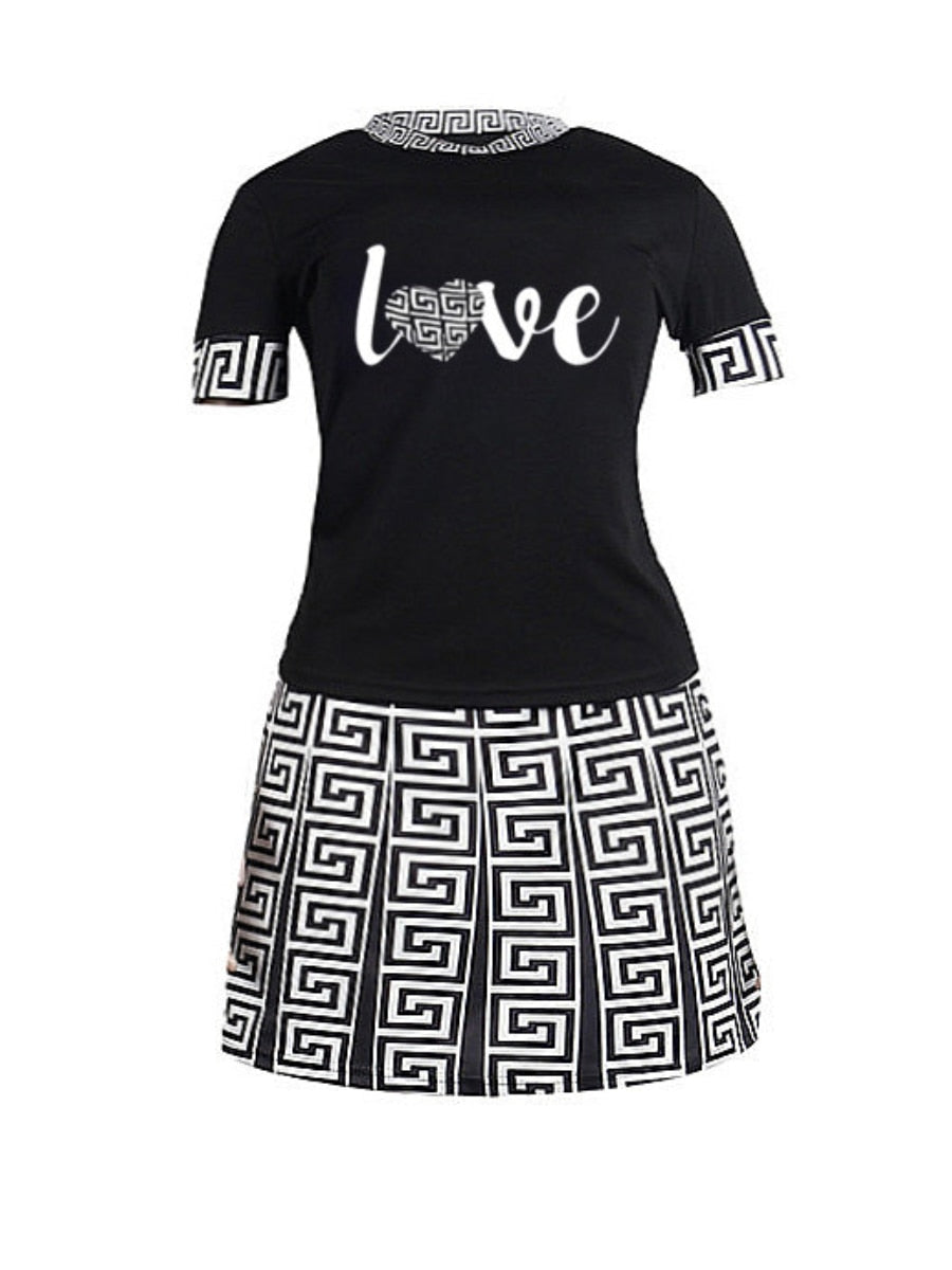 Women's Love Black 3 Two Piece Plus Size Mini Skirt Set - D'Zani Fashion