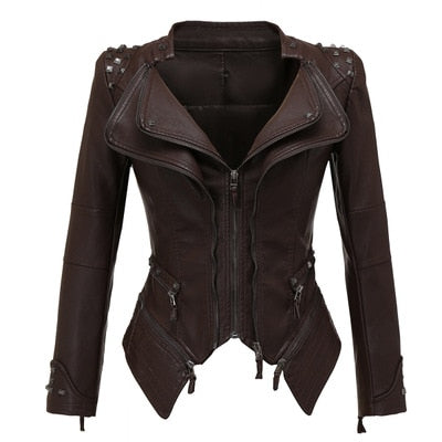 Women's Brown Faux Leather Jackets  - D'Zani Fashion