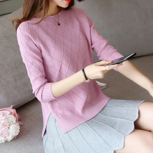 Women's Pink Knitted Loose Tops  - D'Zani Fashion