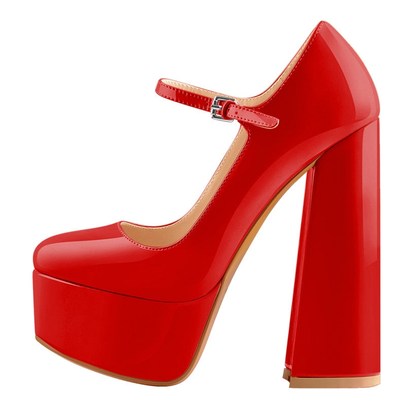 Women's Red Girly Chunky Heels Shoes - D'Zani Fashion