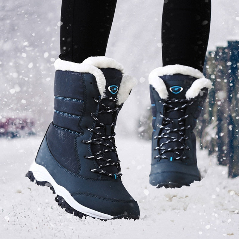 Women's Navy Blue Waterproof Warm Ankle Boots - D'Zani Fashion