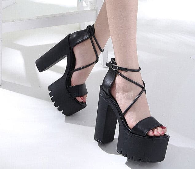 Women's Black Leather High Heels - D'Zani Fashion