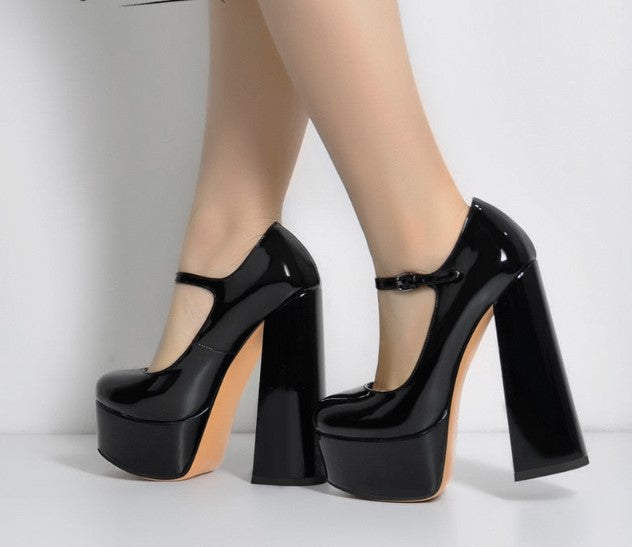 Women's Black Girly Chunky Heels Shoes - D'Zani Fashion