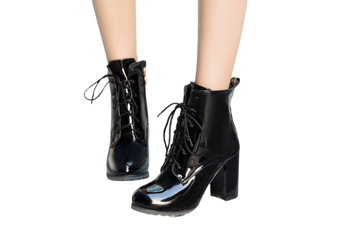 Women's Black Patent Leather Lace up Ankle Boots - D'Zani Fashion