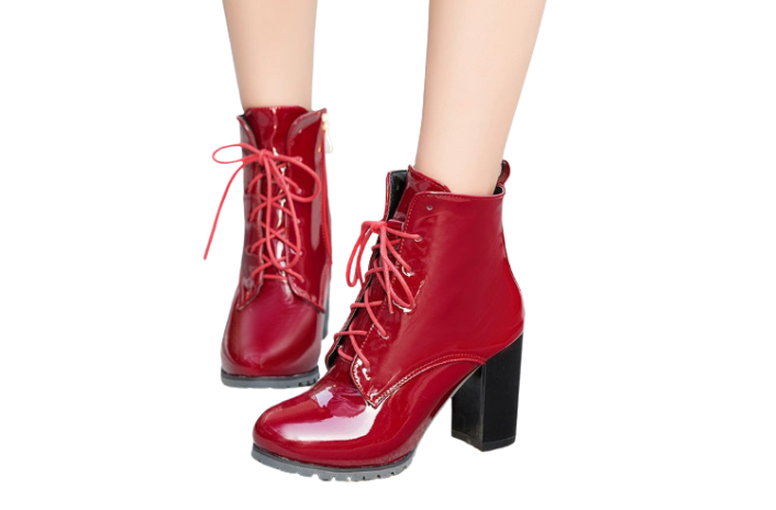 Women's Red Patent Leather Lace up Ankle Boots - D'Zani Fashion