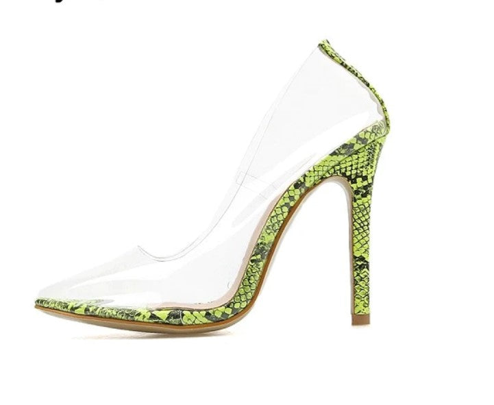 Women's Green Clear and Print High Heels Shoes - D'Zani Fashion