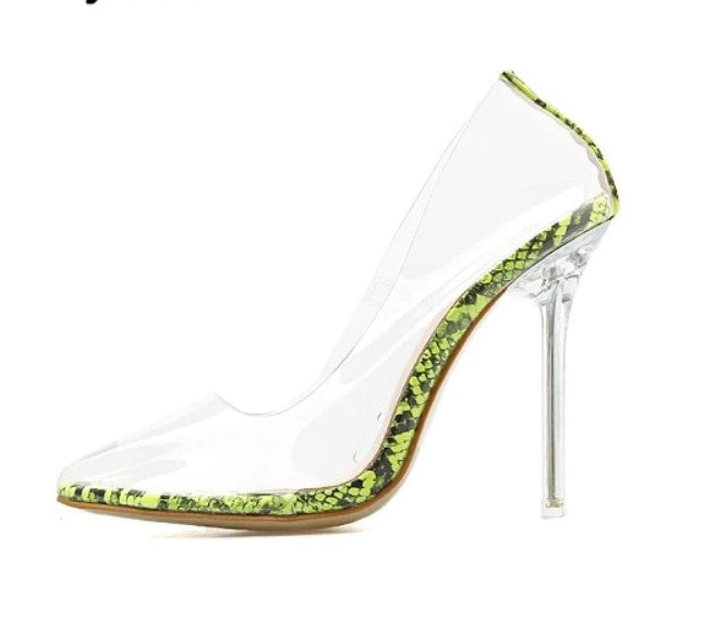 Women's Green Clear and Print High Heels Shoes - D'Zani Fashion