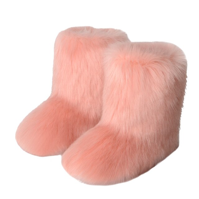Women's Peach Cozy Plush Faux Fur Boots - D'Zani Fashion