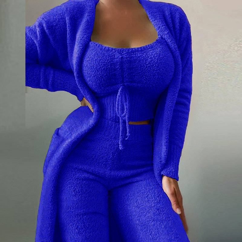 Women's Blue Soft Comfy Three Piece Pants Sets  - D'Zani Fashion