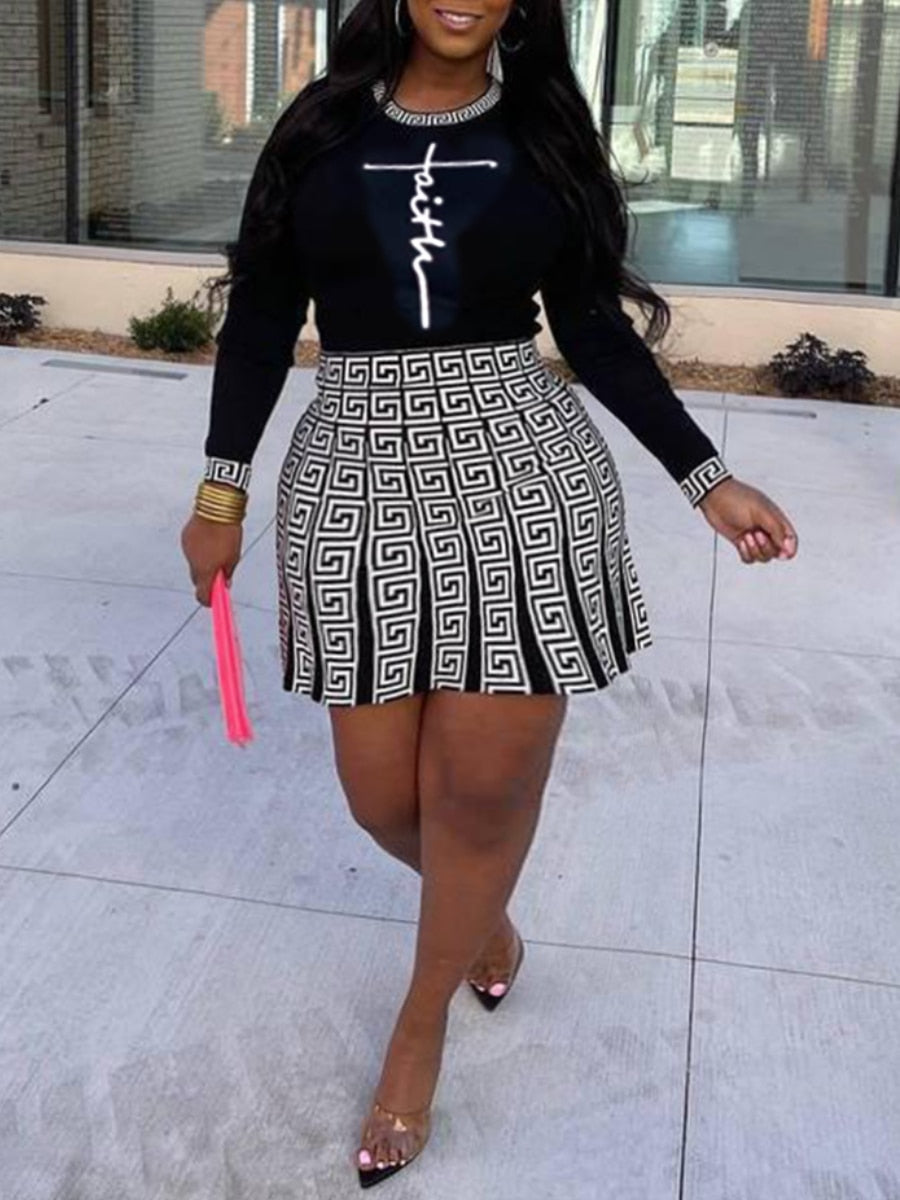 Women's Faith Black 2 Two Piece Plus Size Mini Skirt Set - D'Zani Fashion