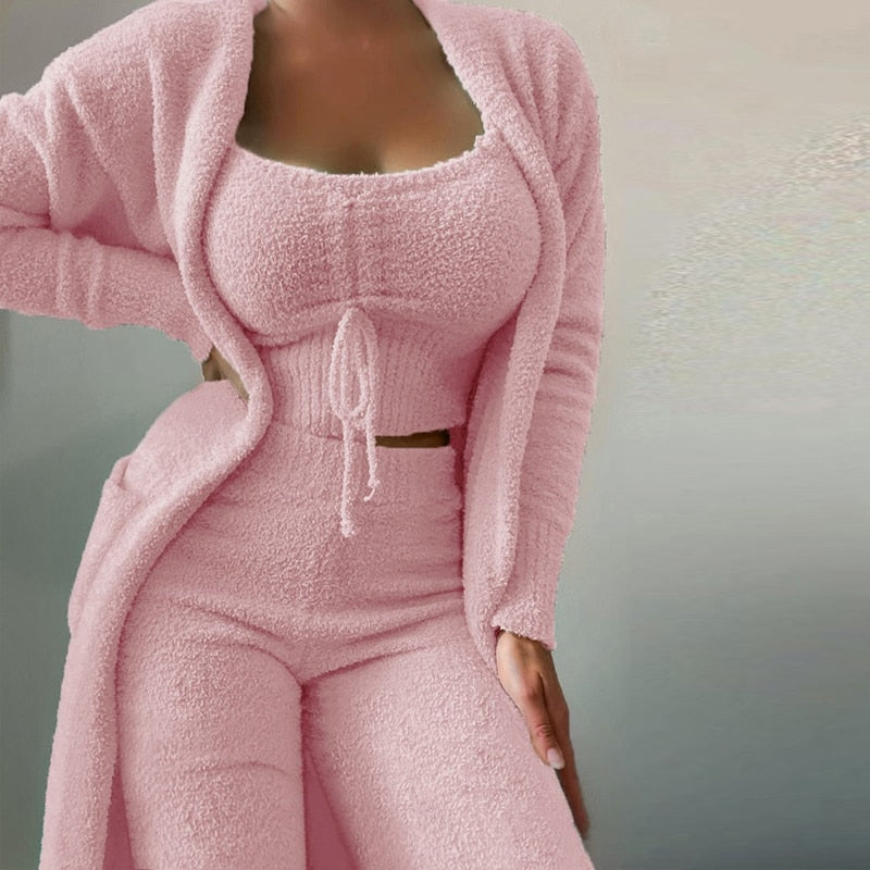 Women's Pink Soft Comfy Three Piece Pants Sets  - D'Zani Fashion