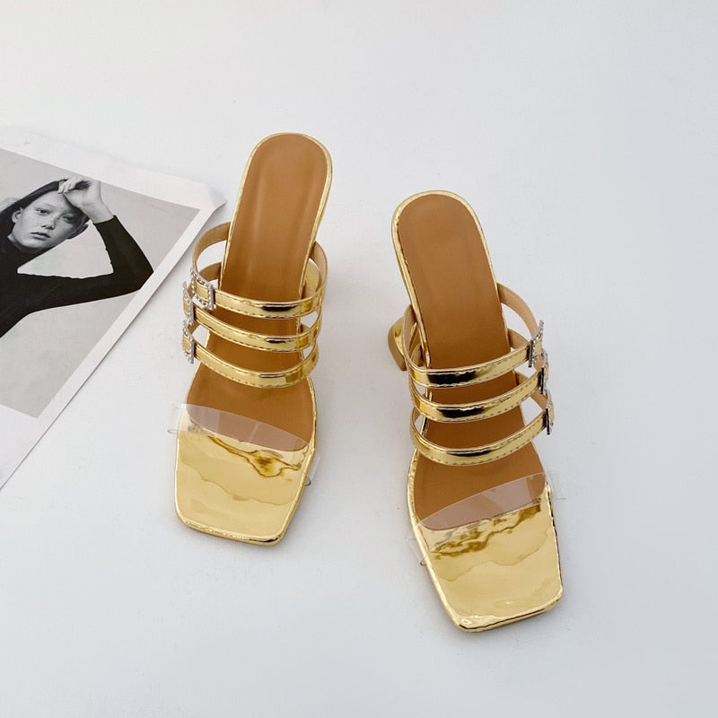 Women's Gold Rome Style Slip On Low Heel Shoes - D'Zani Fashion