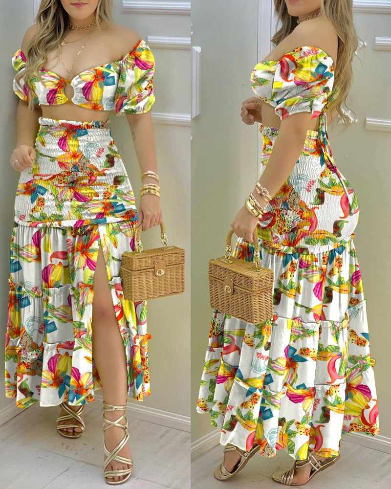 Women's Yellow Print Maxi Skirt Set  - D'Zani Fashion