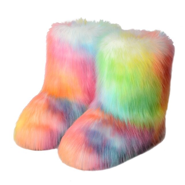 Women's Rainbow Sherbet Cozy Plush Faux Fur Boots - D'Zani Fashion