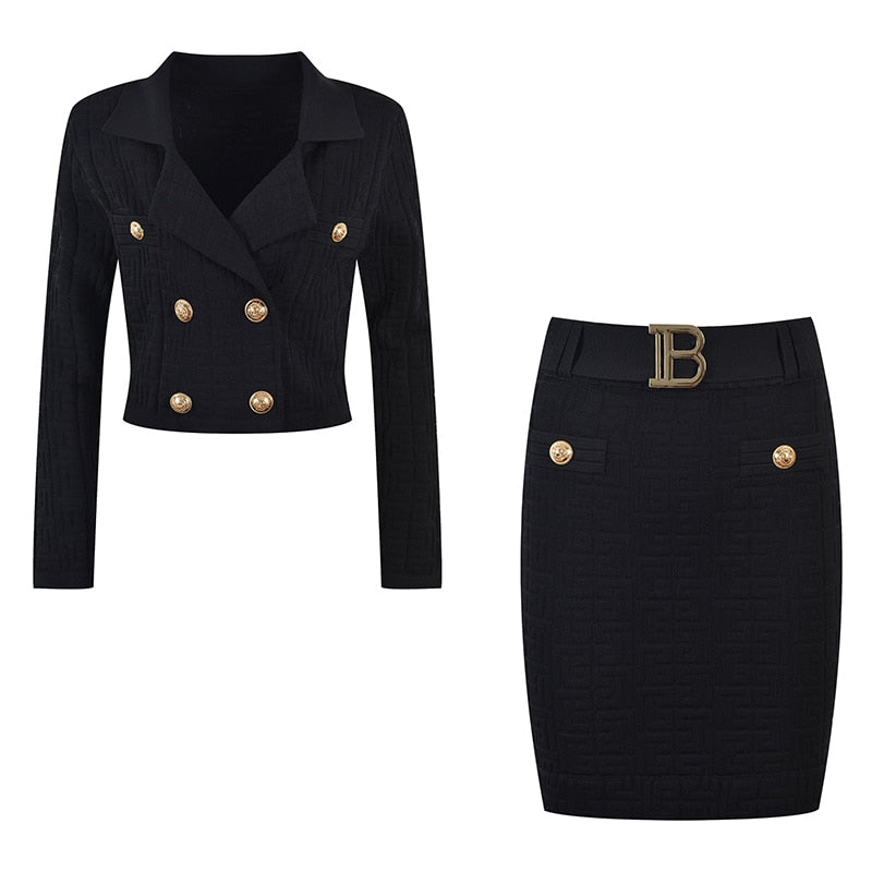 Casual Black Comfy Knitted Jacket and Skirt - D'Zani Fashion