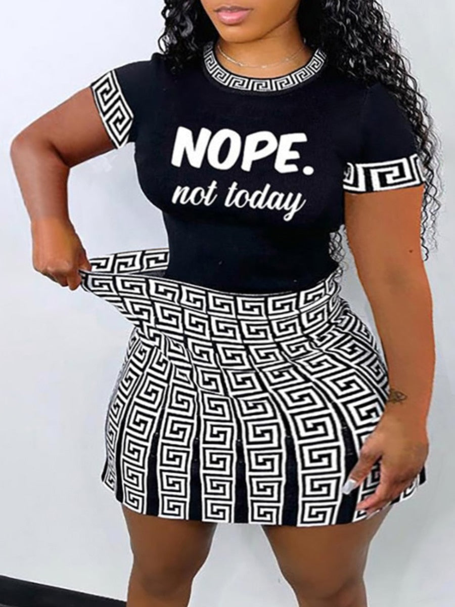 Women's Nope Not Today Black Two Piece Plus Size Mini Skirt Set - D'Zani Fashion