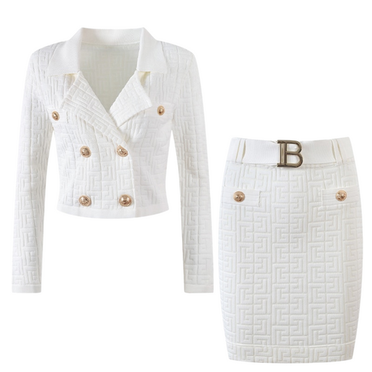 Casual White Comfy Knitted Jacket and Skirt - D'Zani Fashion
