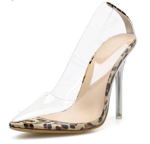 Women's Leopard Clear and Print High Heels Shoes - D'Zani Fashion 