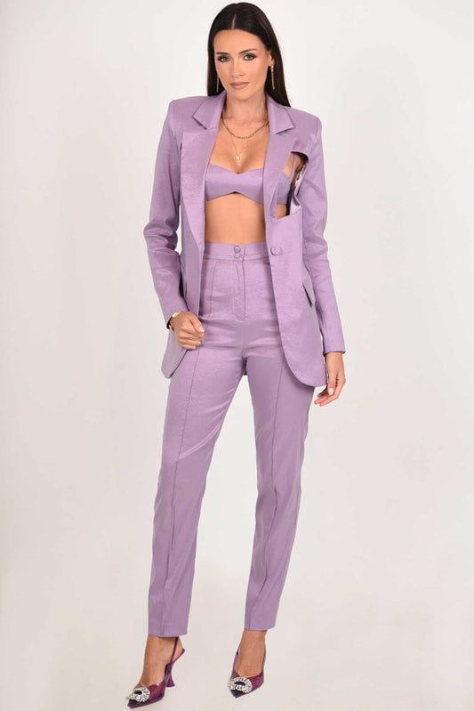Women's Lilac High Waist Pants Set - D'Zani Fashion