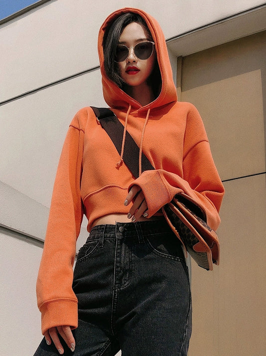 Ins American Orange Hot High-Waisted Crop Thin Sweater - D'Zani Fashion