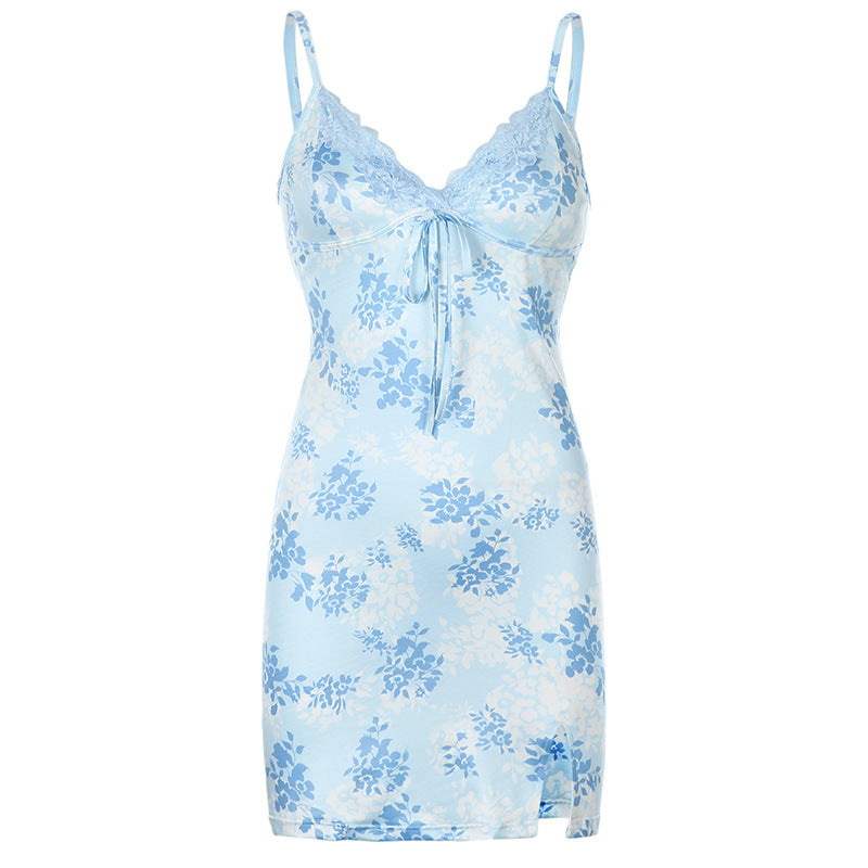 Women's Blue Sexy Print Dress - D'Zani Fashion