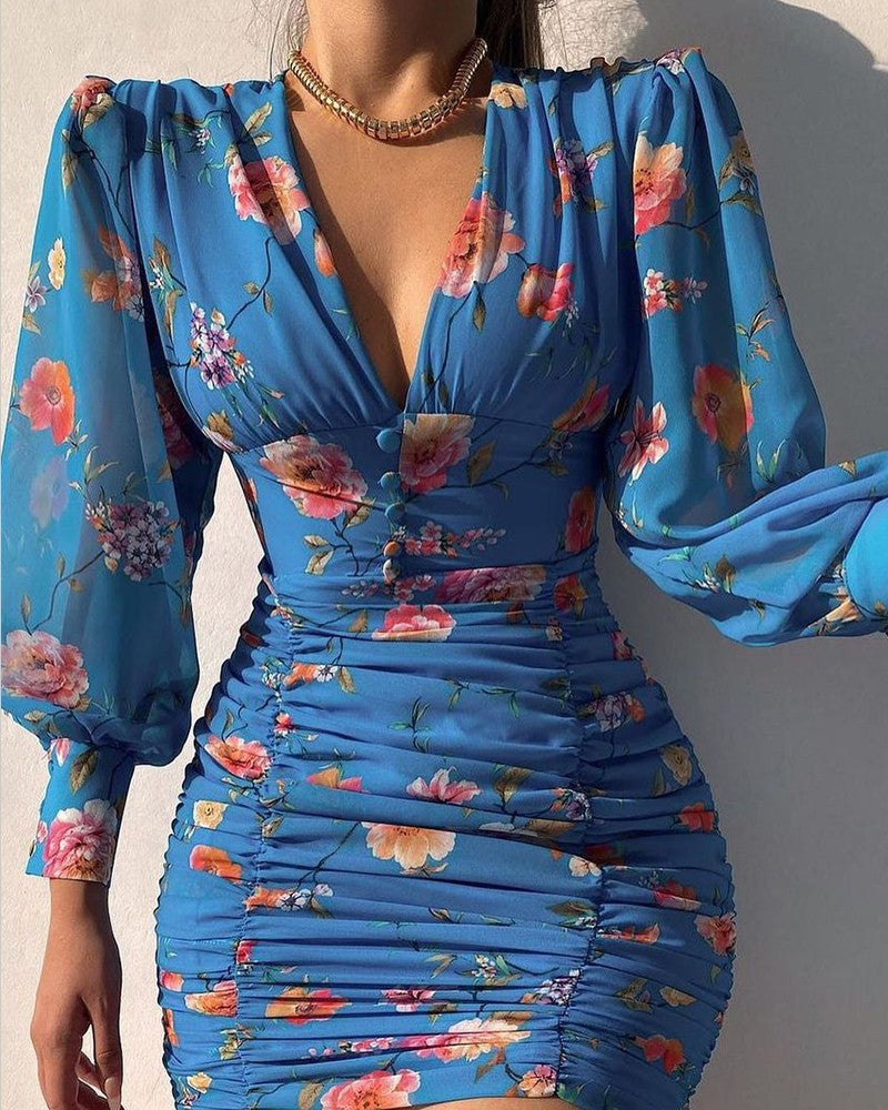 Women's Blue Chic V Neck Dress - D'Zani Fashion