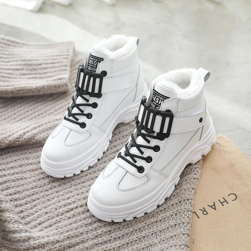 Women's White with Black Buckle High Top Waterproof Boots - D'Zani Fashion