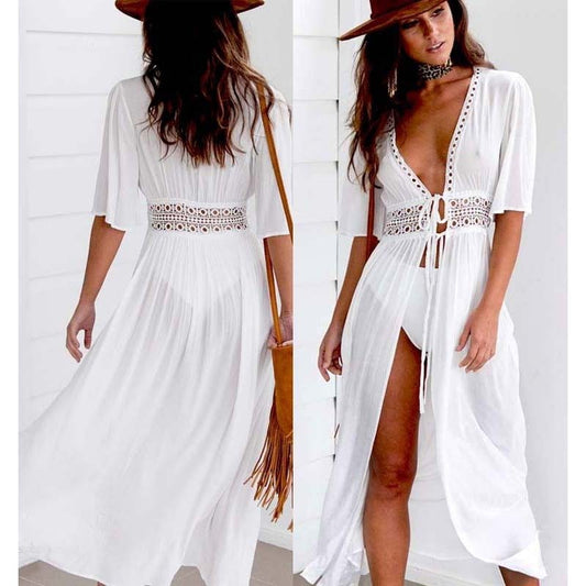 Women's White Lace Beach Dress - D'Zani Fashion