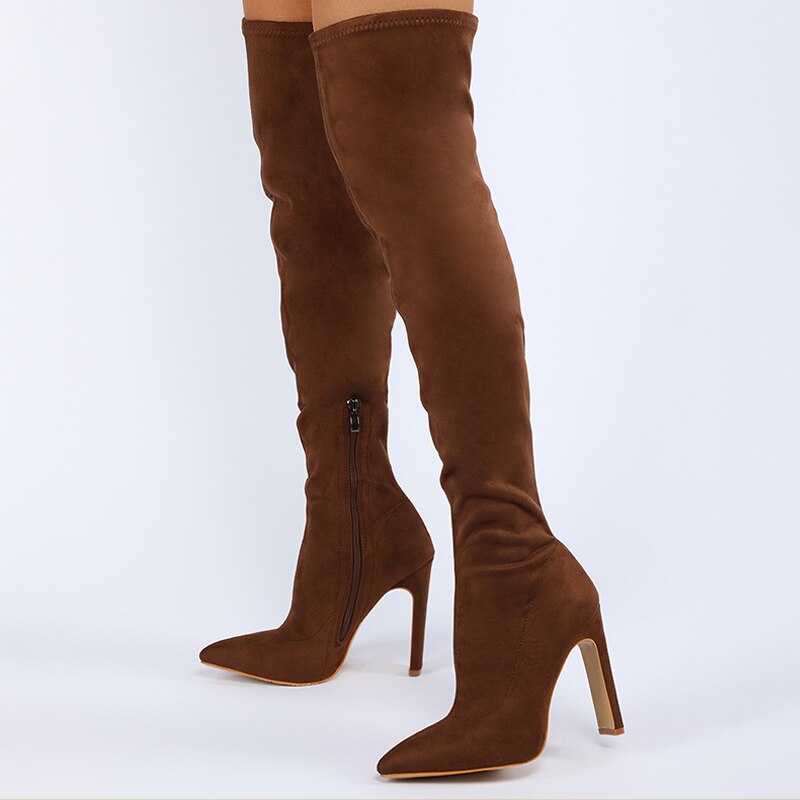 Women's Pointed Toe Square High Heels Boots