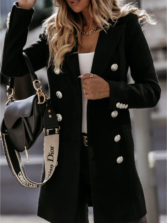 Women's Black Buttons Mid Length Coats  - D'Zani Fashion