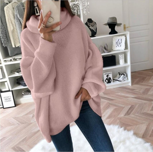 Women's Pink Long Sleeve Loose Neck Sweater - D'Zani Fashion