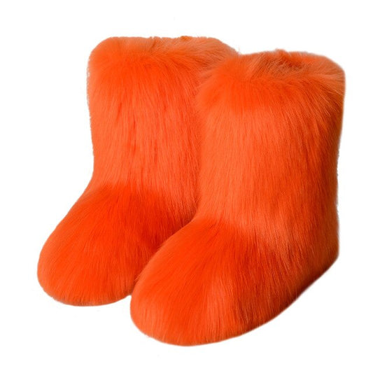 Women's Orange Cozy Plush Faux Fur Boots - D'Zani Fashion